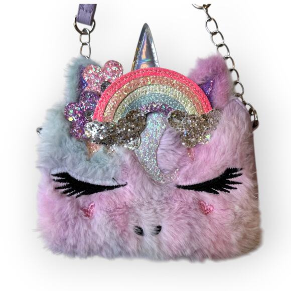 OMG Miss Gwen Unicorn Crossbody Faux Fur Purse, Lavender Multicolored - Picture 4 of 8